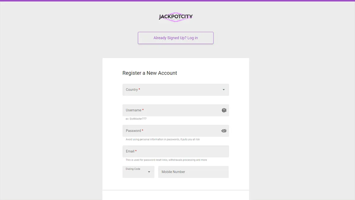 Jackpot City Login