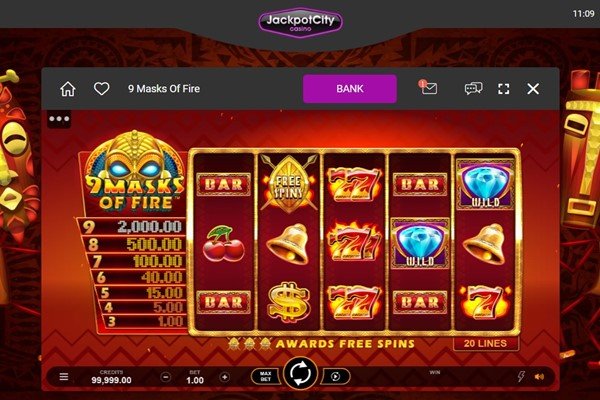 Jackpot City 9 masks of fire game