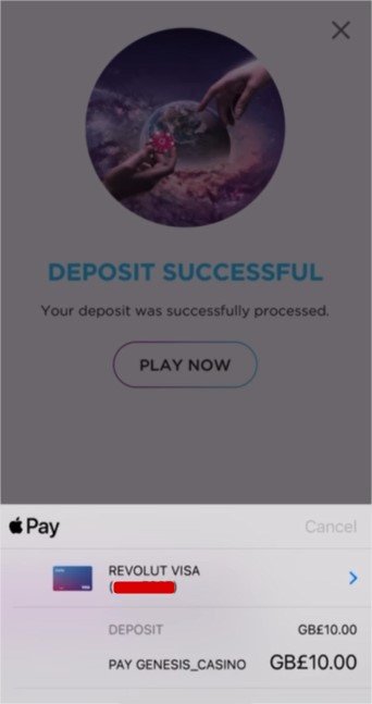 ApplePay Casino deposit completed
