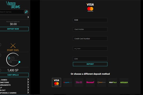 VoodooDreams Casino banking methods